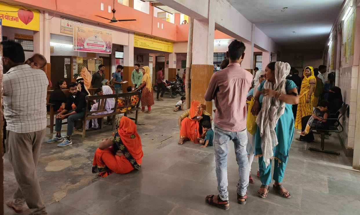Crowd gathered in OPD, patients were seen sitting on the floor