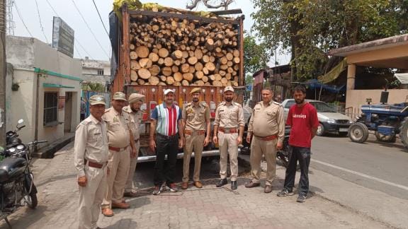 The forest department confiscated two trucks loaded with wood