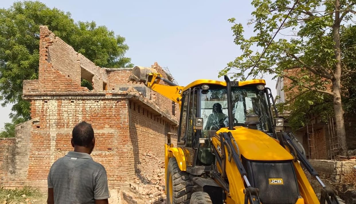 Religious place demolished with JCB in Sahjana village