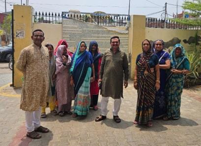 Women of the area demonstrated on Durga Colony Booster