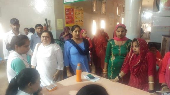 Sitting arrangements outside the mother and child OPD, CMO himself inspected