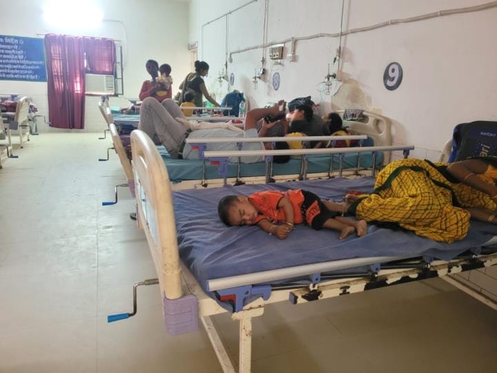 Queue of malnourished children, have to wait for admission