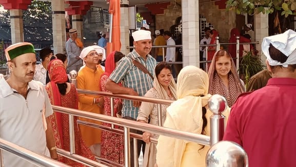 Devotees gathered at Baba Balak Nath temple in Shahtalai
