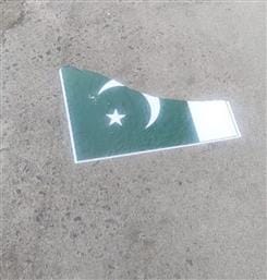 Posters of the Pakistani flag were put up on the street in front of the school in Ismaila