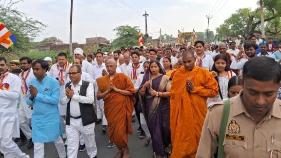A grand procession was taken out in Sankisa on Buddha Purnima