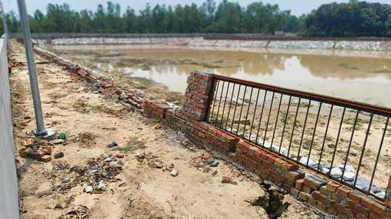 The wall of the lake being built at a cost of Rs 1.5 crore collapsed