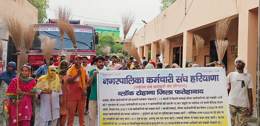 Cleaners came out on the streets with brooms