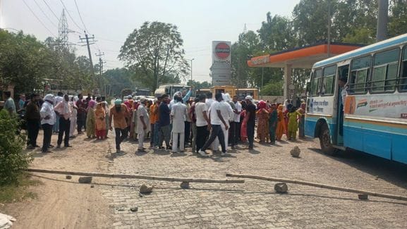 Angry villagers blocked the road due to no electricity supply for even two hours and locked the substation