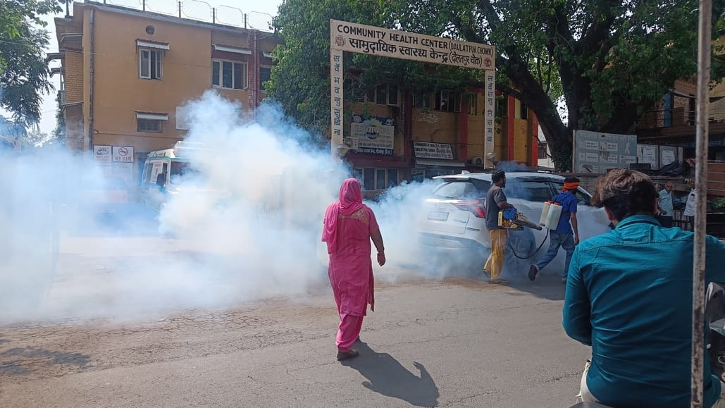 Fogging is being done in Daulatpur to get rid of mosquitoes