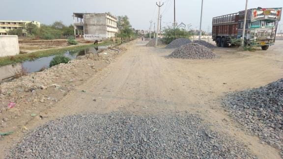 Road construction work of bus stand stopped