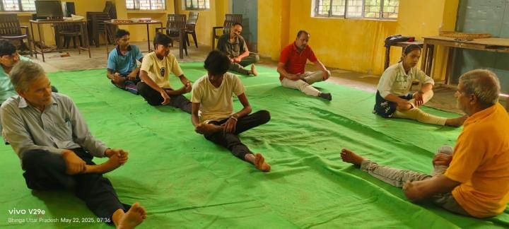 Yoga practice conducted in summer camp