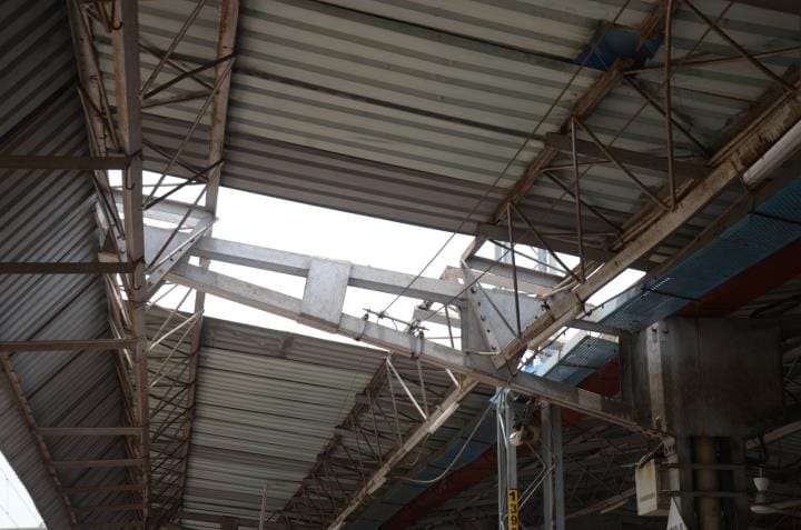 Due to strong storm, the platform of railway junction and the tin shed of passenger canteen were blown away