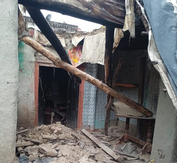 The roof of a house collapsed due to rain in Ghyana village