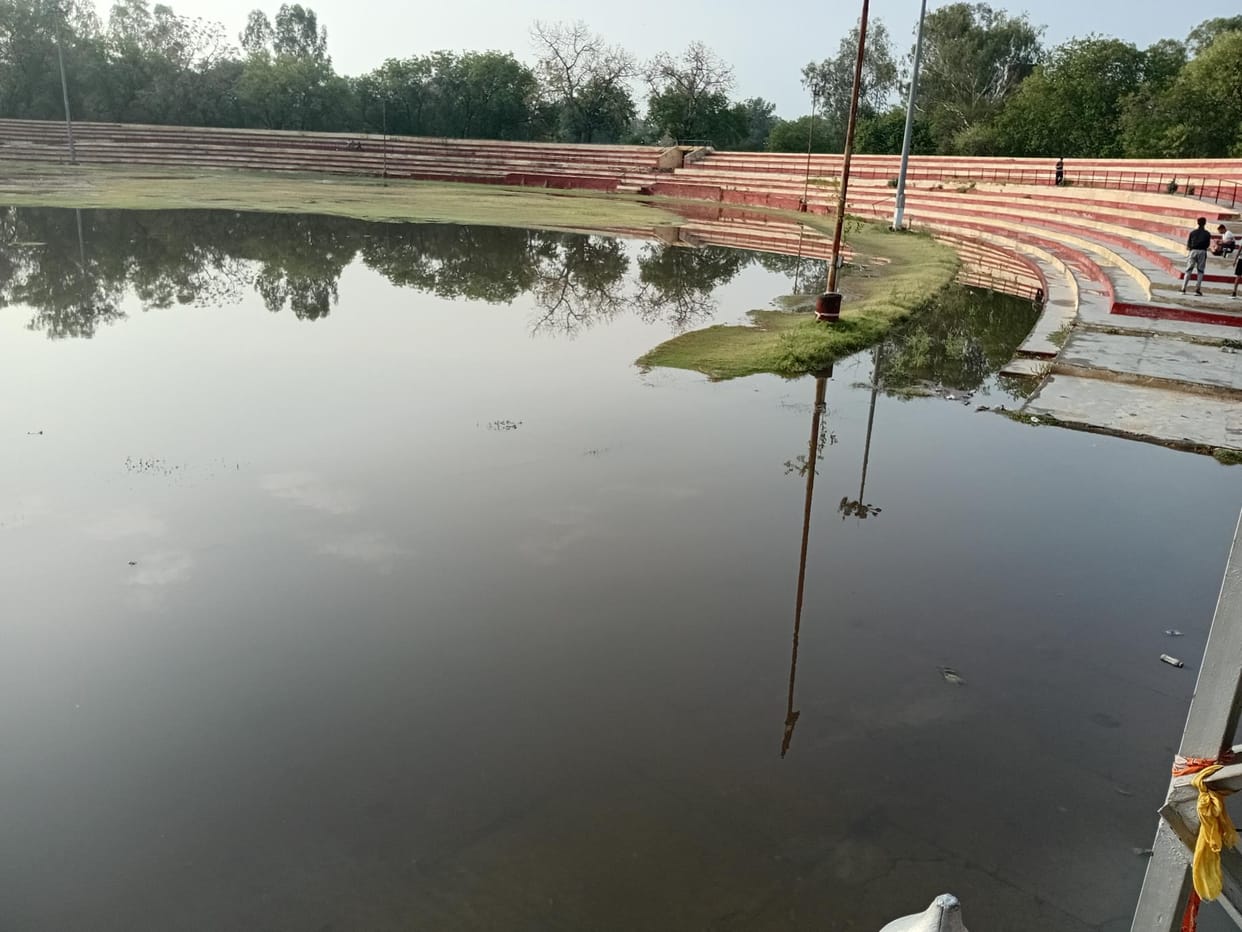 Water filled in athletics and basketball ground of Mahabir Stadium, players stopped practicing