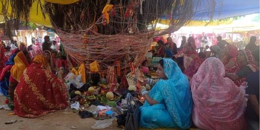 After worshipping the Banyan tree, she asked for blessings for her husband's long life