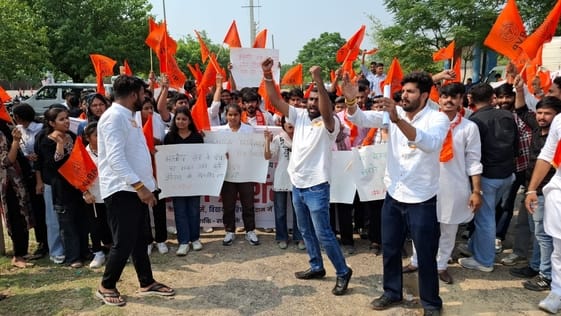 ABVP protest against Professor Khan, clash with police