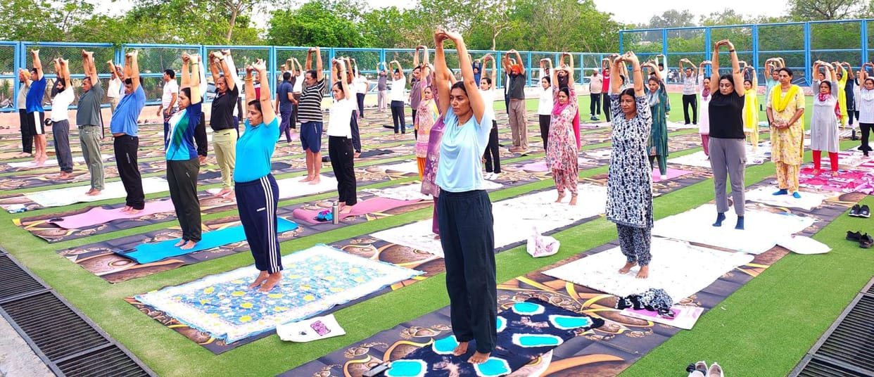 Yoga practice done at Shaheed Bhagat Singh Stadium