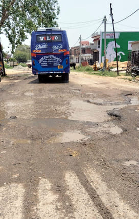 Potholes on the Badaun-Bijnor highway, accidents happen every day