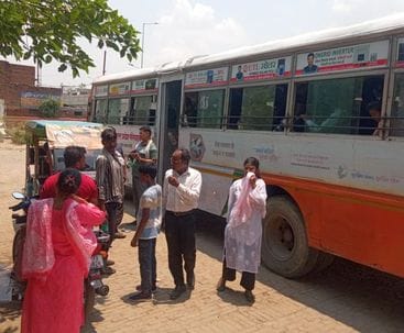 Buses are burning in the sun at Saini bus stand, window panes are also missing