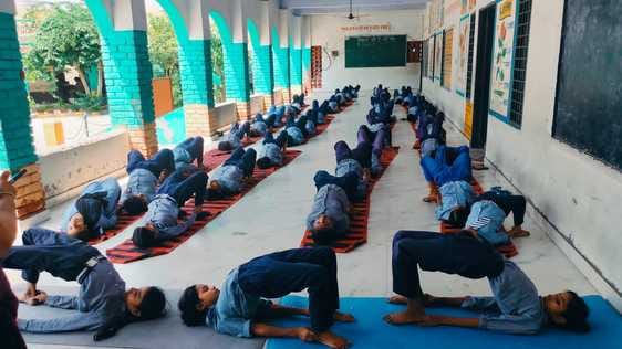 Yoga practice was done for the students