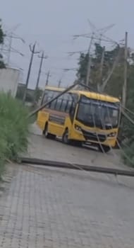 A pole fell on a college bus during a storm, an accident was averted due to lack of electricity