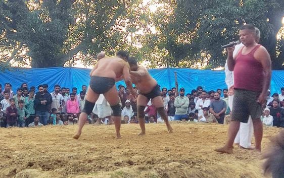 Wrestlers showed their skills, people were excited