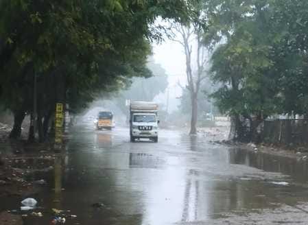 Tin sheds and boards flew away in the storm, waterlogging occurred due to rain