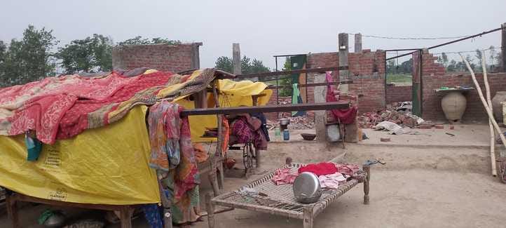 Home blown away in storm, victims living under tarpaulin