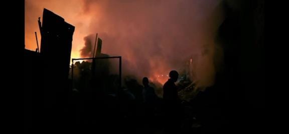 Fire broke out in a plastic and cardboard warehouse
