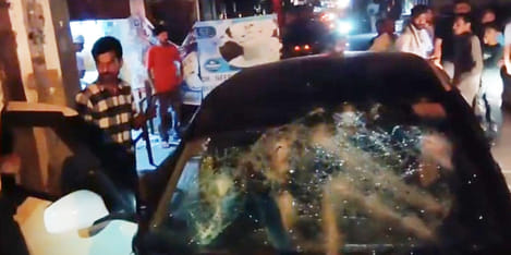 The car parked at Agrasen Chowk was damaged with sticks