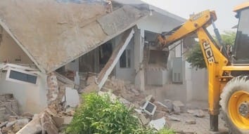 The District Town Planner Department demolished illegal constructions on Hanspur Road