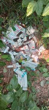 A pile of medicines was found in the garden outside Kaluapur village