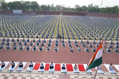 Thousands of police personnel participated in the yoga camp.