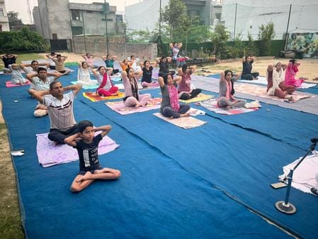Sadhaks practiced yoga in the tehsil and school premises