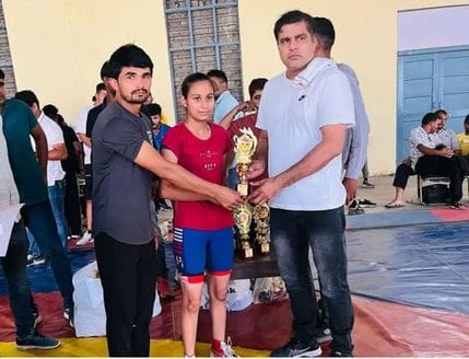 Annu won the district level wrestling competition