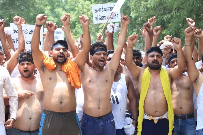 Outrage... PGI's contracted workers staged a half naked protest