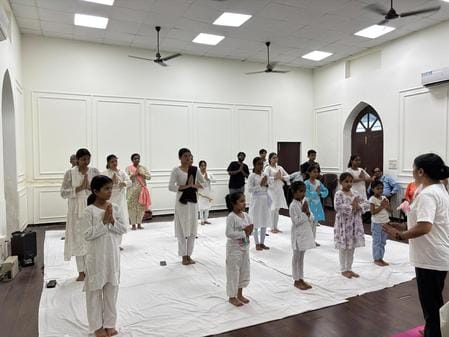 students practiced yoga with Surya namaskar