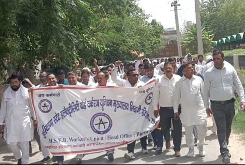 Employees protested against DHBVN's online transfer policy