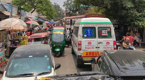 Roadways buses are causing a jam, ambulance is stuck