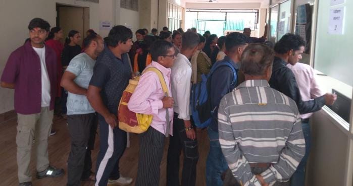Crowd of patients gathered in district hospital