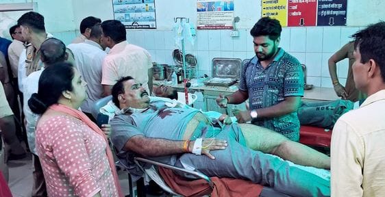 Six policemen travelling in a car to Lucknow were injured in a collision with a truck