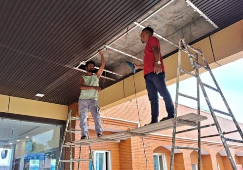 The ceiling of the verandah was fixed, the broken pavement will be repaired