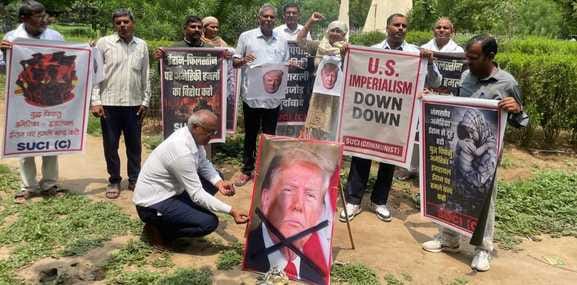 Effigy of US President Donald Trump burnt