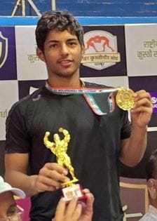 Luv Gulia of Purkhas won gold in 75 kg weight category wrestling