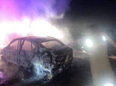 Car burst into flames, father burnt, son saved