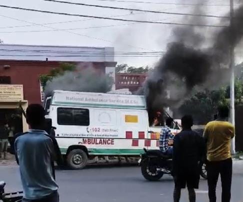 Fire broke out due to short circuit in the ambulance going to pick up the patient