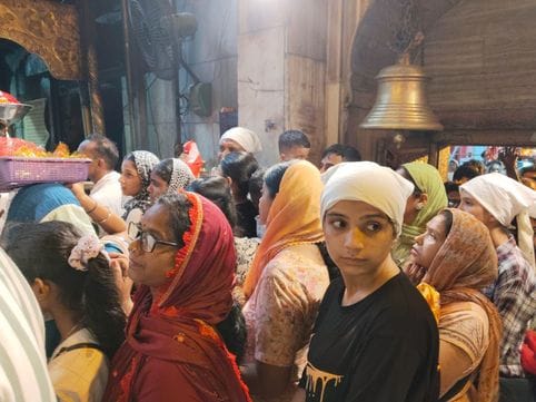Crowds of devotees gathered in the court of mother Chintapurni