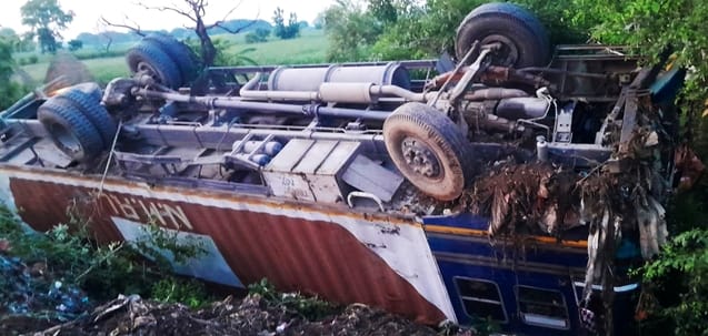 Container overturned in a ditch on the highway, driver injured