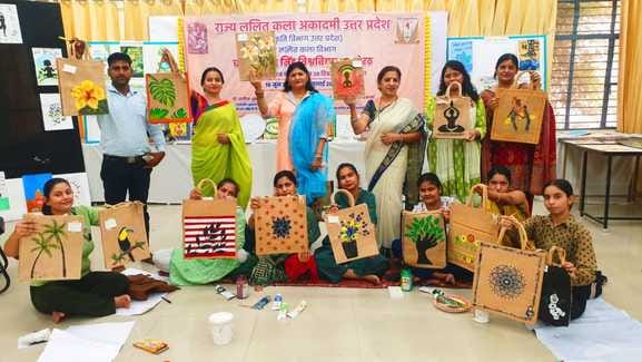 The message of saving the environment was painted on jute bags