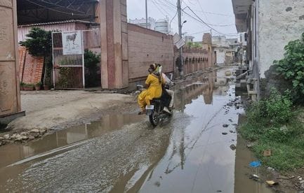Contaminated water filled in cow shed street